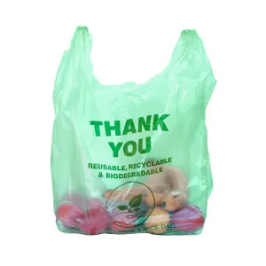 biodegradable shopping bags front picture of green thank you bag