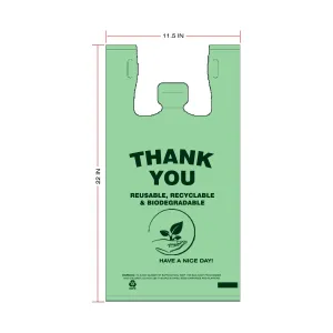 Green biodegradable shopping bags size 11.5x6.5x22 for retail